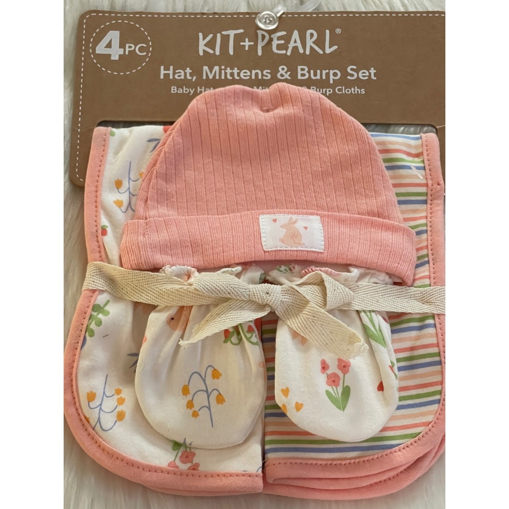 Kit Pearl Baby Gift Set 2 Burp NEW 4 pk Cloths Hat and Mitts New